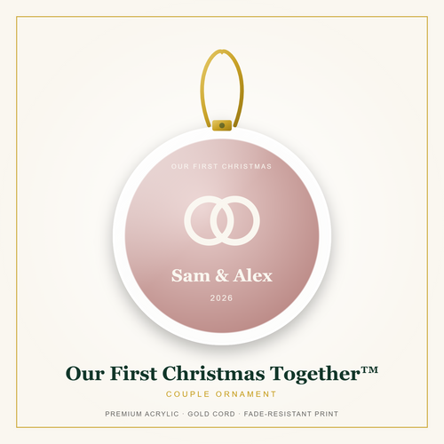 Our First Christmas Together couple ornament with gold cord